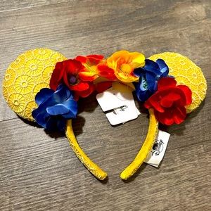 NWT Disney Parks Crochet Yellow Mickey Ears with Flower Crown
